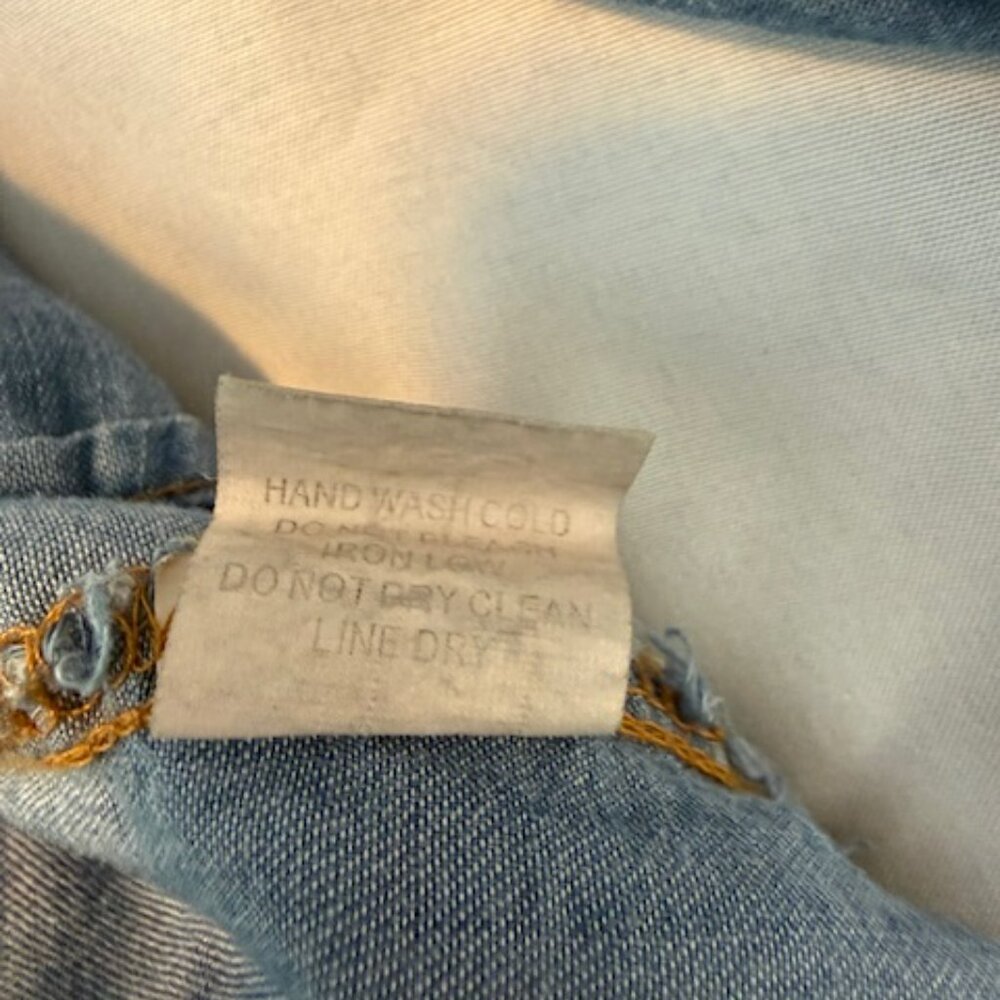 Alice Blue Y2K Denim Chambray Blue Cotton Blouse Puff Sleeve Casual Size XL - Picture 5 of 9